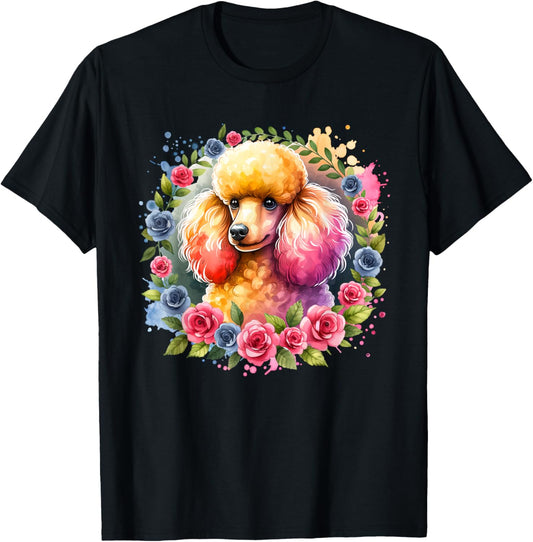 Fluffy Apricot Poodle Puppy Floral Wreath Pastel Dog Lover T-Shirt