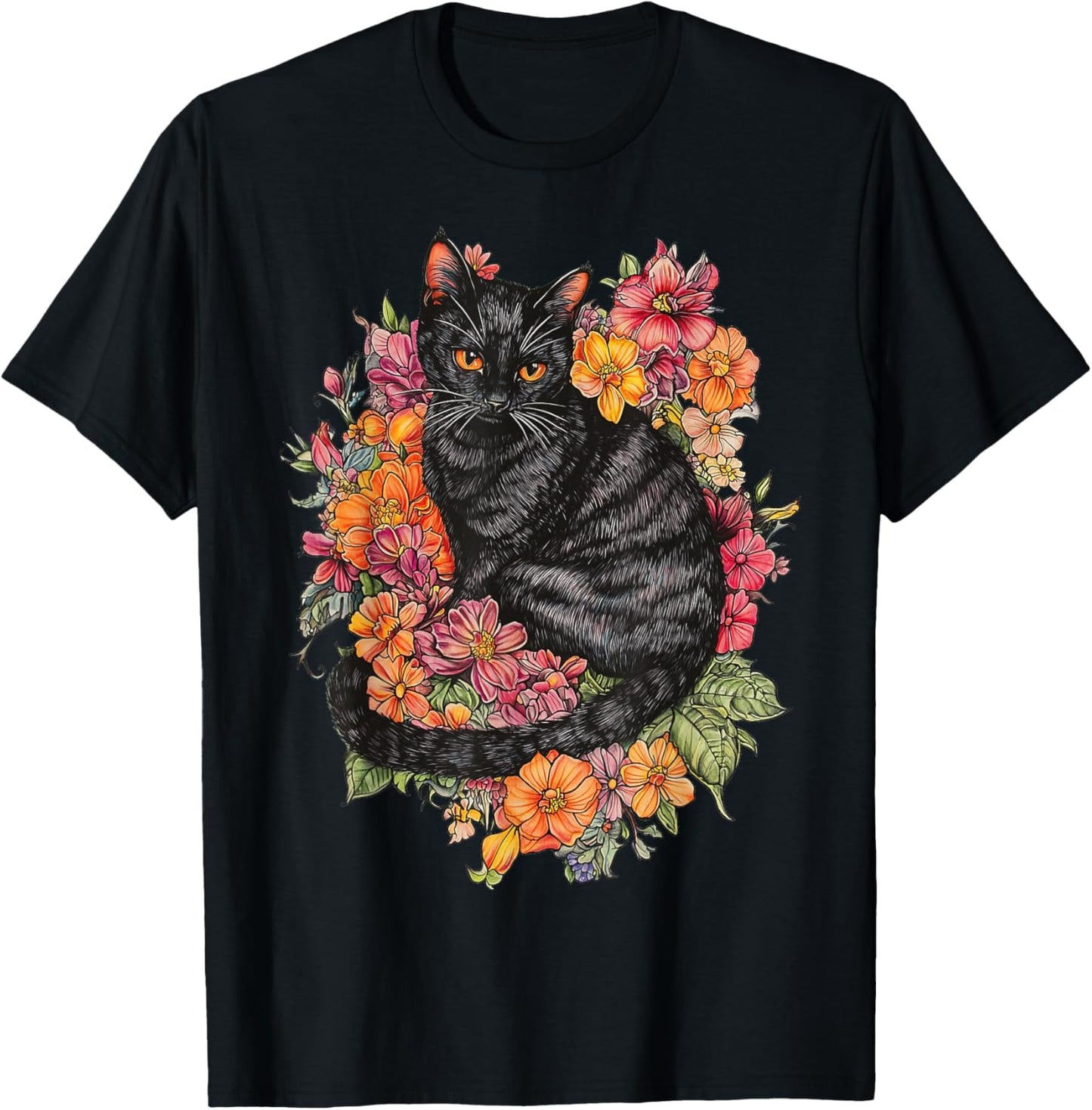 Cat Flower Floral Cute Kitten Graphic T-Shirt