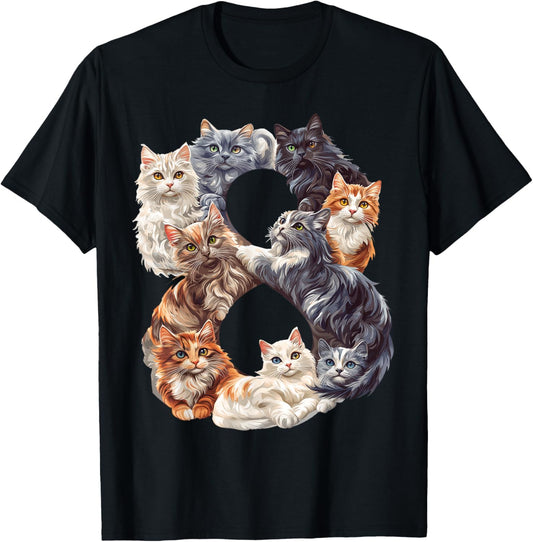 Fun 8th Birthday Kittens Cats Themed 8 Year Old Kids Girls T-Shirt