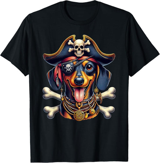 Funny Dachshund Pirate Crossbones Halloween Mens Womens Kids T-Shirt