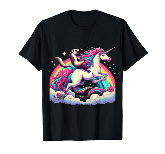 Ferret Riding Unicorn Boys Girls Men Women Kids Rainbow T-Shirt