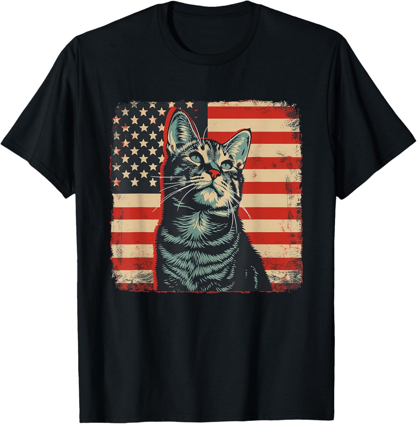 America Flag Cat Pop Art Shirt 4th of July T-Shirt
