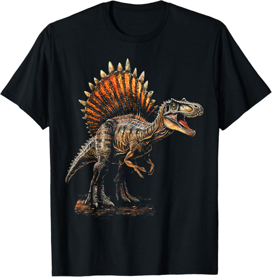 DinotastiX Spinosaurus Dinosaur Graphic Art T-Shirt - Unisex-Adults/Kids - Black - Small - Short Sleeve