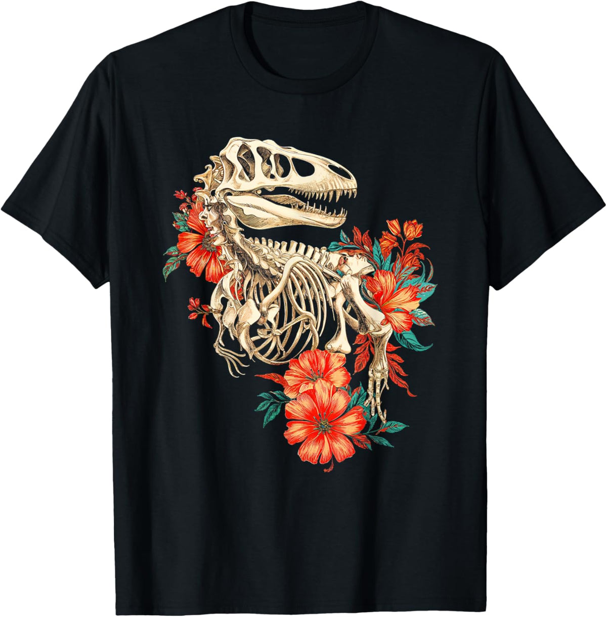 Rex Skeleton Bones Flowers Dino Paleontology Dinosaur T-Shirt