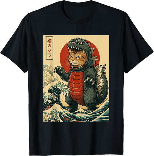 Catzilla Shirt Japanese Art Cat Graphic Men Women Cat Zilla T-Shirt