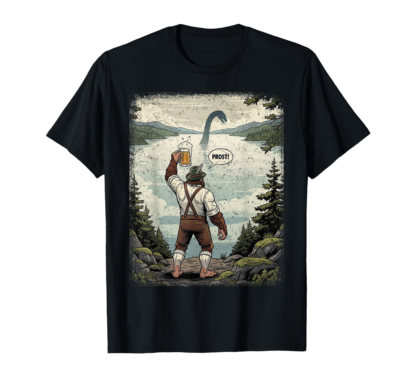Funny German Bigfoot Loch Ness Monster Beer Cheers Man T-Shirt