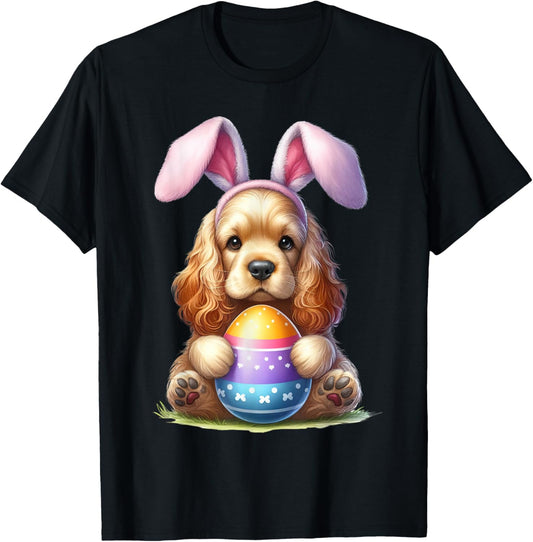 Cute Bunny Cocker Spaniel Dog Easter Hug Eggs Easter Day T-Shirt