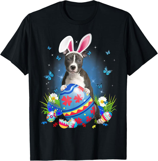 Easter Cute Pitbull Dog Lover Bunny Eggs Easter T-Shirt