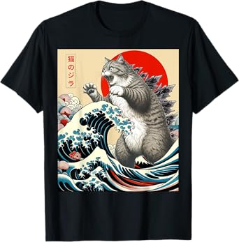 Catzilla Cat Japanese Art Funny Cat Gifts For Women Men Kid T-Shirt