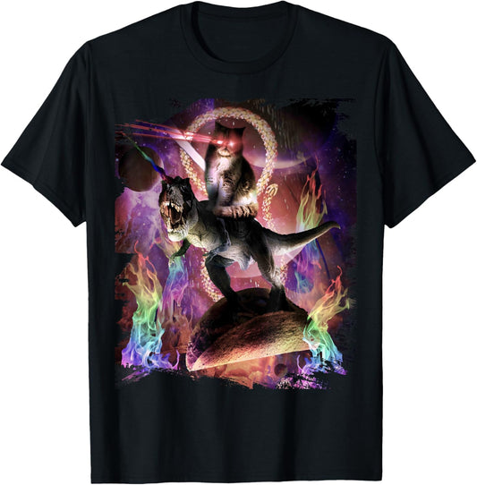 Evil Space Laser Cat On Dinosaur Unicorn On Taco Men Women Girls Kids T-Shirt