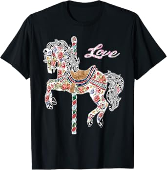 Carousel horse vintage illustration quilting style shirt. T-Shirt