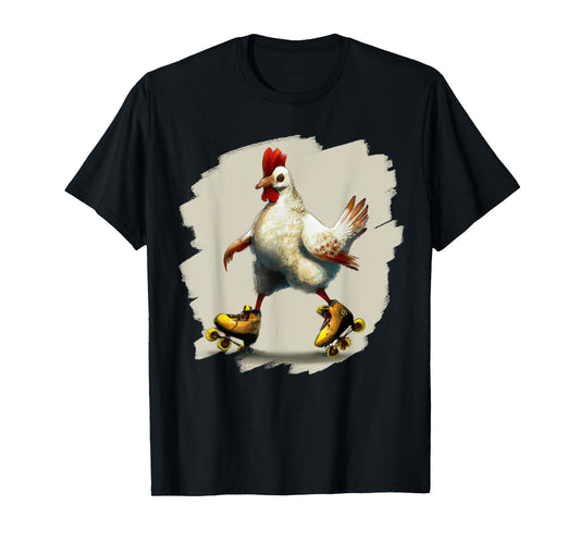 Funny Chicken Roller Skates Farm Animal Skating Roller Derby T-Shirt