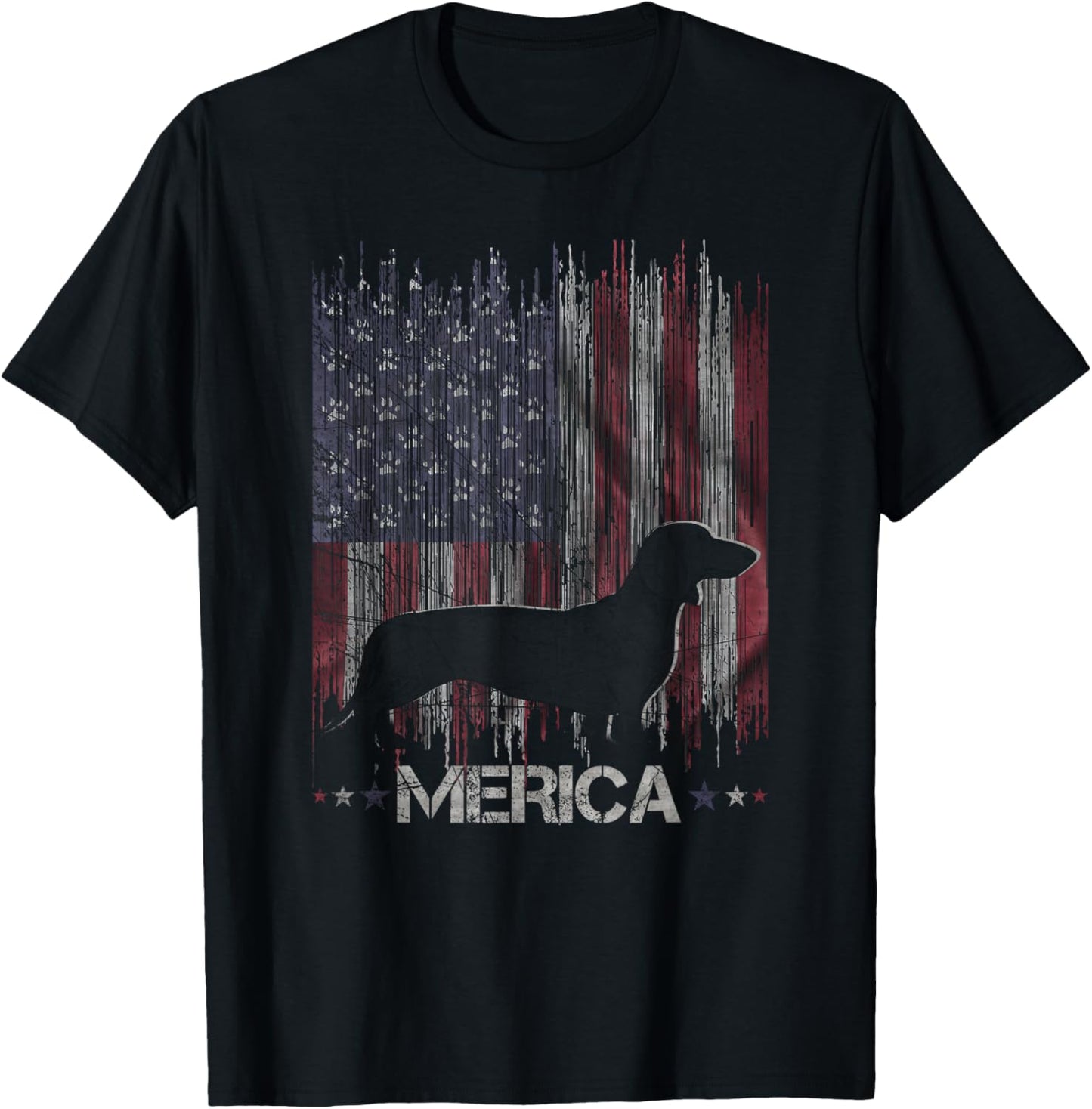 Vintage Dachshund Dog, Merica Weiner Dog USA Flag T-Shirt