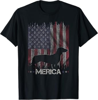 Vintage Dachshund Dog, Merica Weiner Dog USA Flag Men Women Kids T-Shirt