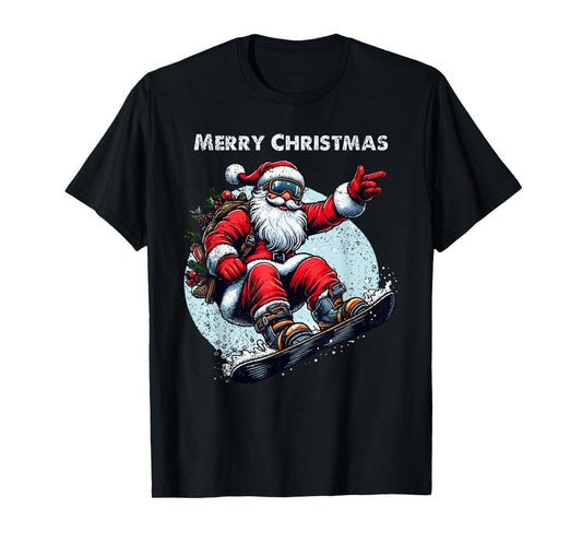 Santa Claus Snowboarding Merry Christmas Winter Holiday Xmas T-Shirt