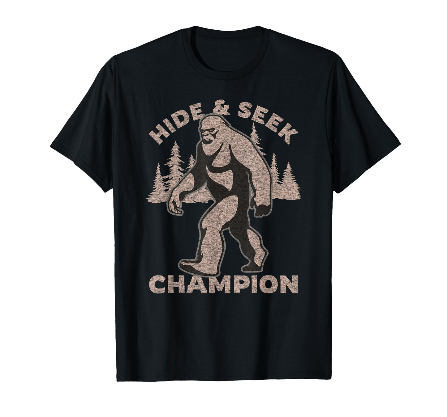 Funny Bigfoot Graphic Print Hide and Seek Champion T-Shirt