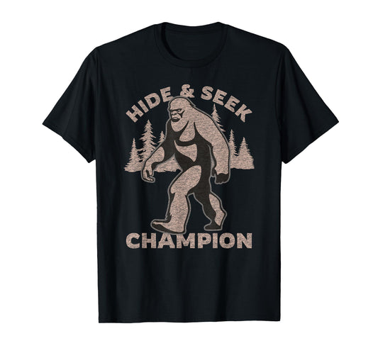 Funny Bigfoot Graphic Print Hide and Seek Champion T-Shirt
