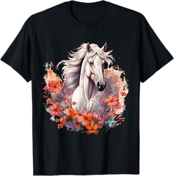 Horse Flowers Horses Lover Graphic for Men Women Boys Girls T-Shirt