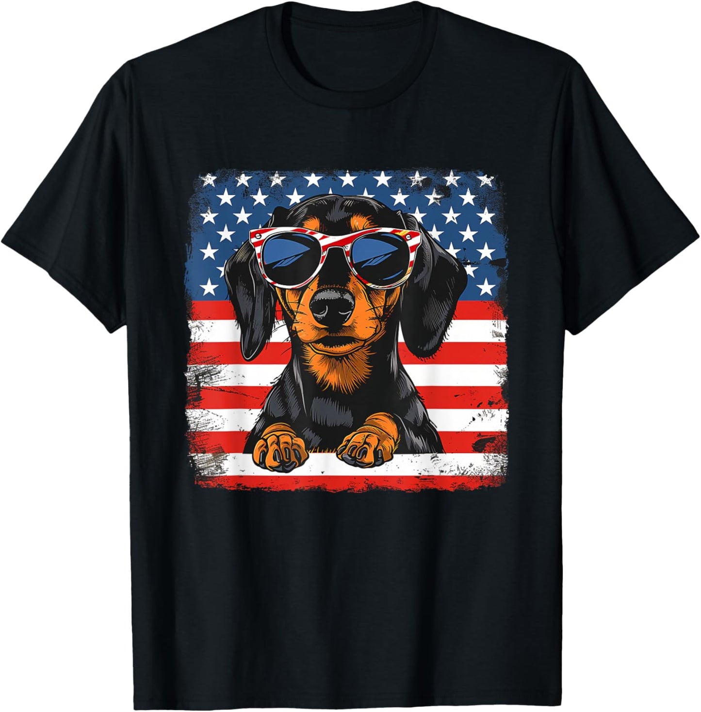 USA Flag Patriotic Dachshund Art Design Fourth of July T-Shirt