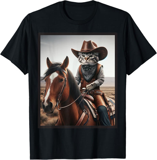 Cat Cowboy Funny Cats Kitten Riding Horse Cowboy Hat T-Shirt