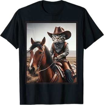 Cat Cowboy Funny Cats Kitten Riding Horse Cowboy Hat T-Shirt