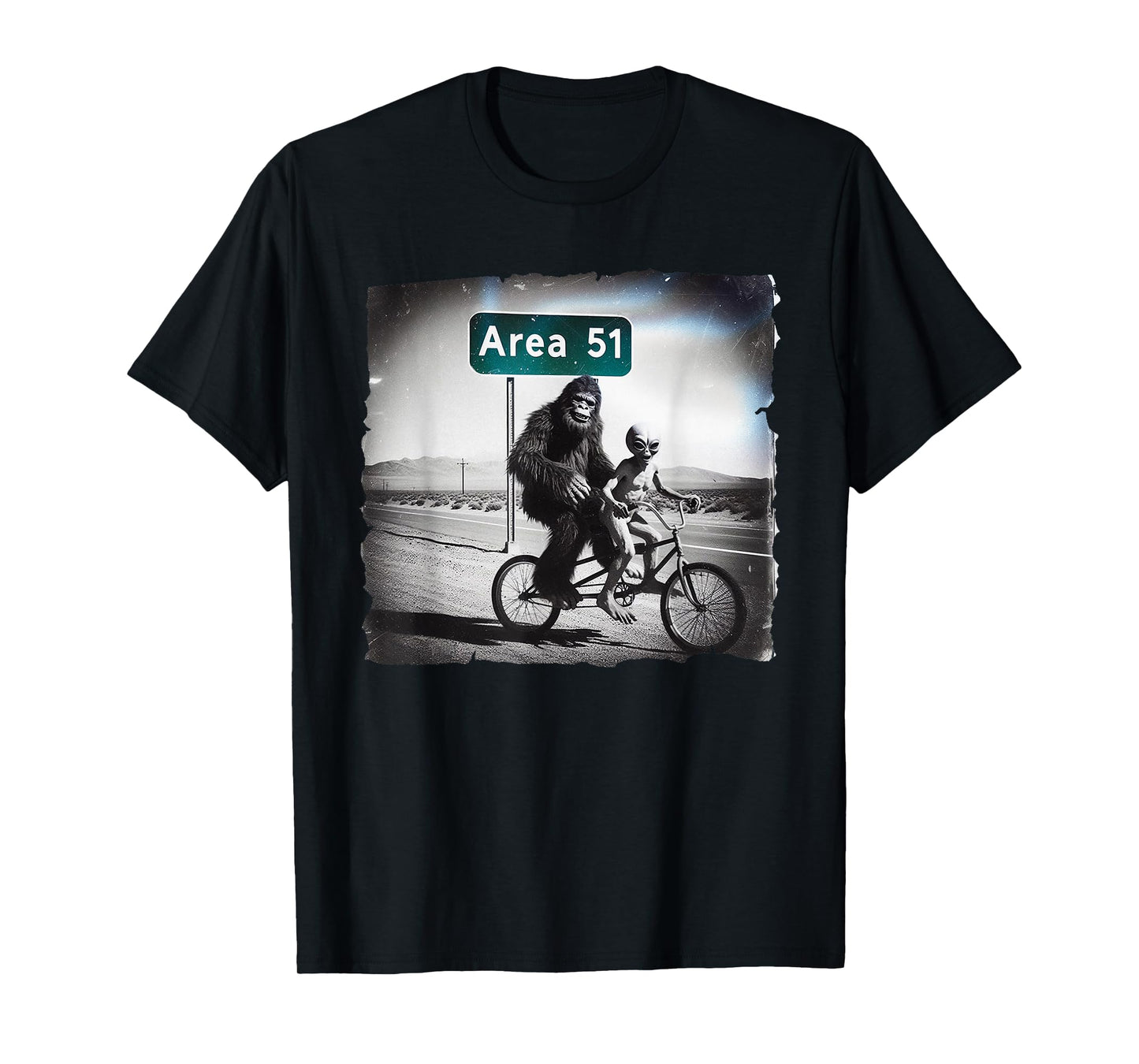 Area 51 Bike Funny Bigfoot Alien Sasquatch Roswell Nevada T-Shirt