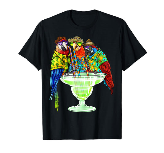 Parrots Drinking Margarita Hawaiian Vacation Birds T-Shirt