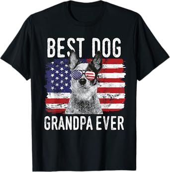 Mens American Flag Best Dog Grandpa Ever Australian Cattle Dog T-Shirt