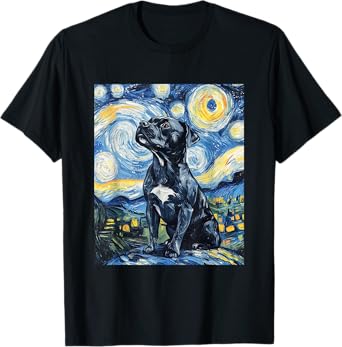 Pitbull Dog Pit Bull Pittie - Van Gogh Style - Starry Night T-Shirt