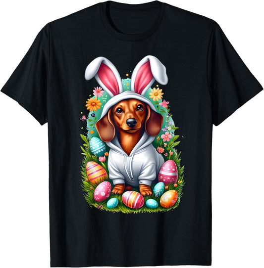 Cute Dachshund Easter Bunny Funny Wiener Dog Easter Egg Hunt T-Shirt