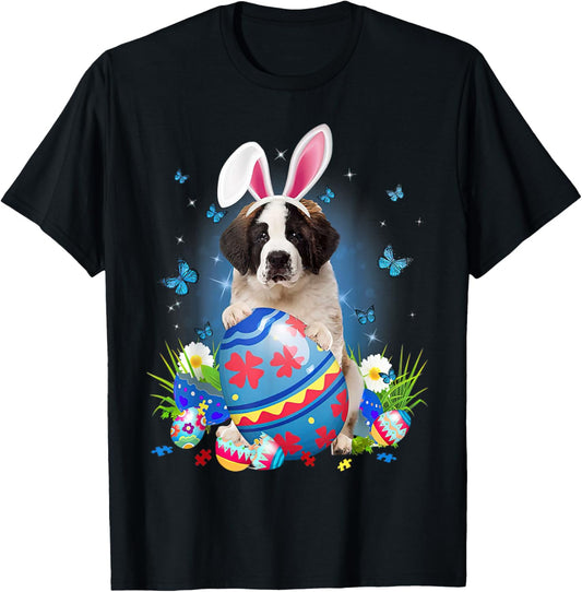 Easter Cute Saint Bernard Dog Lover Bunny Eggs Easter T-Shirt