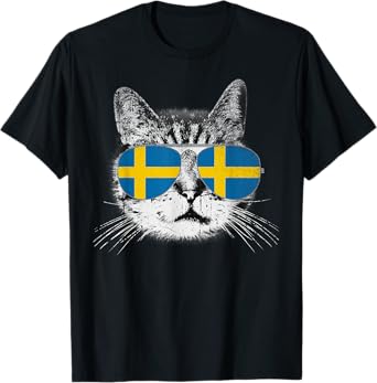 Cat Shirt Swedish Sweden Flag Country Pride Men Women Gift T-Shirt