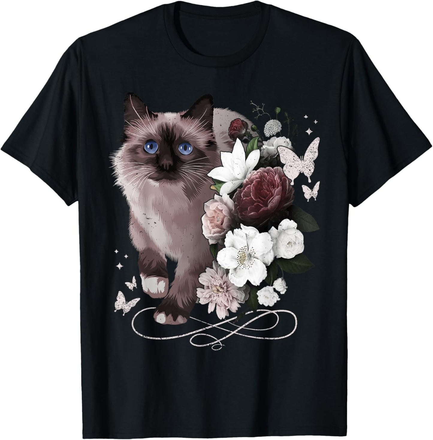 Siamese cat with flowers, vintage look, floral Siam Cat T-Shirt
