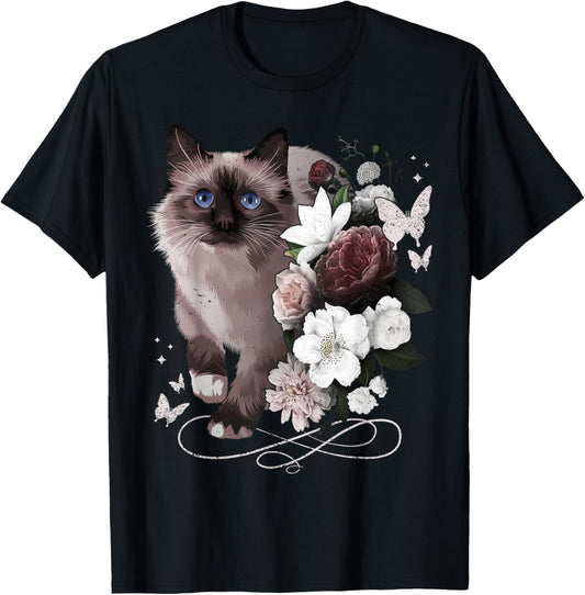 Siamese cat with flowers, vintage look, floral Siam Cat T-Shirt