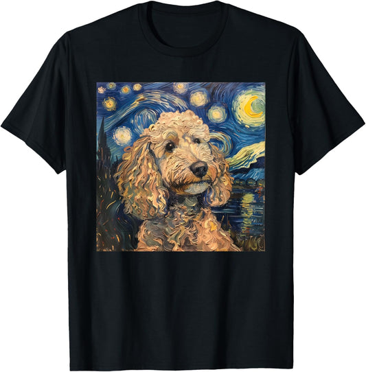 Poodle Dog Van Gogh Style Starry Night T-Shirt