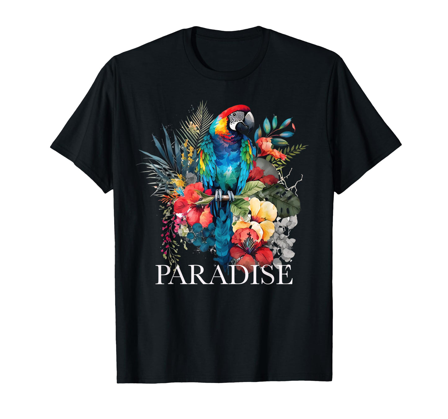 Paradise Parrot Tropical Bird Vacation Beach Flower Hawaiian T-Shirt for Men Women Kids