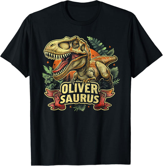 Oliver Saurus Funny Personalized Dinosaur T Rex Boys Name T-Shirt