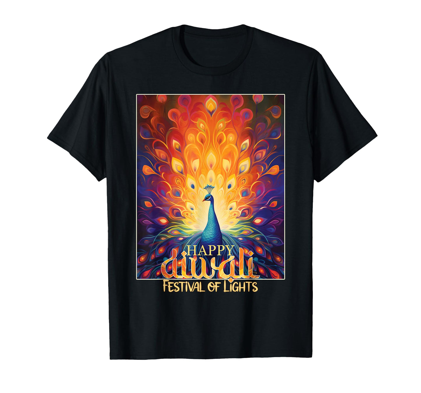 Happy Diwali Festival of Lights Vibrant Peacock Deepavali T-Shirt