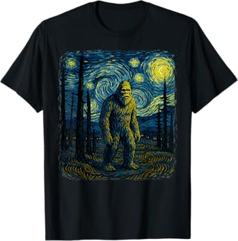 Bigfoot Starry Night Van Gogh Funny Gifts Men Women Boy Kid T-Shirt