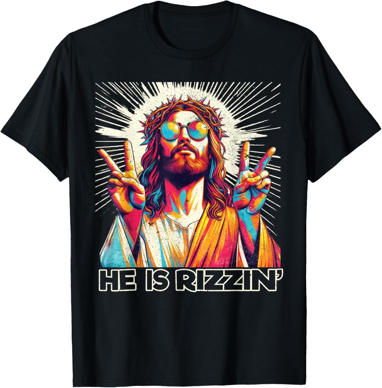 Retro He Is Rizzin Funny Jesus Has Rizzen Easter Christian T-Shirt