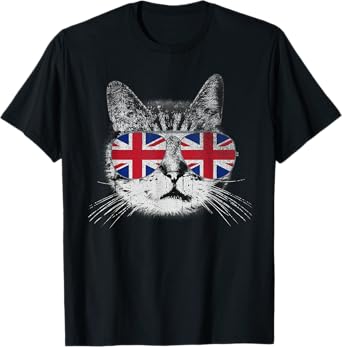 Cat Shirt Union Jack Flag Country Retro England British UK T-Shirt