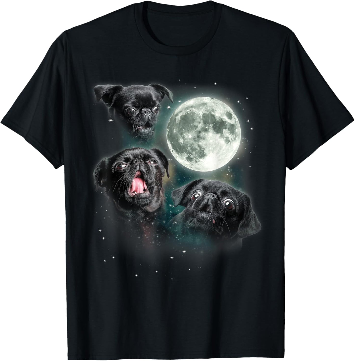 Brussels Griffon Moon | Three Howling Brabancon Funny 3 Dog T-Shirt
