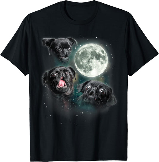 Brussels Griffon Moon | Three Howling Brabancon Funny 3 Dog T-Shirt