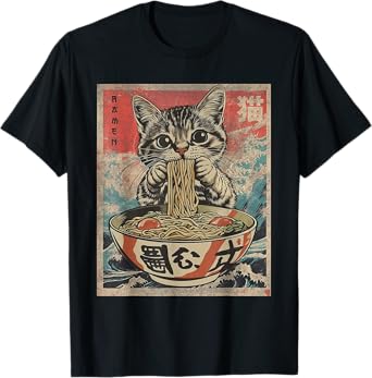 Funny Cat Ramen Noodles Kawaii Anime Manga Japanese Food T-Shirt