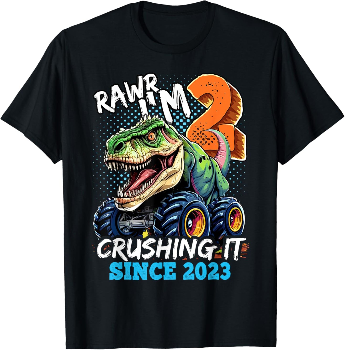 2nd Birthday Monster Truck Dinosaur Party Boys Rawr I'm 2 T-Shirt