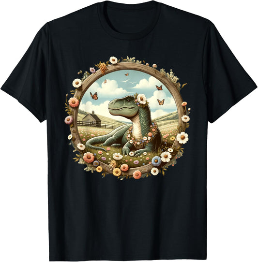 Cute Cottagecore Aesthetic Floral Dinosaur Flowers T-Shirt