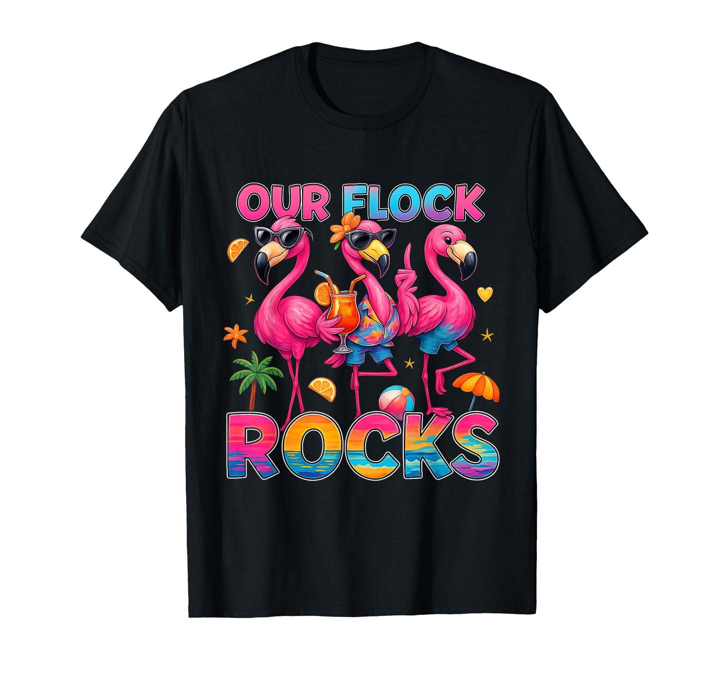 Summer Vacation Family Matching Our Flock Rocks Flamingo T-Shirt