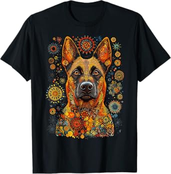 Belgian Malinois Dog Pet Artwork Mandala Belgian Malinois T-Shirt