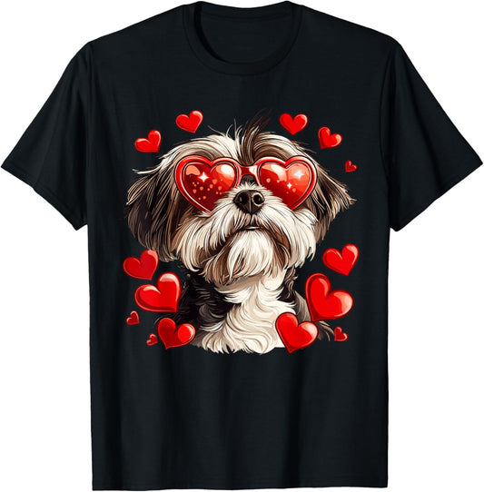 Shih Tzu Heart Glasses Cute Valentines Day Dog Lover T-Shirt