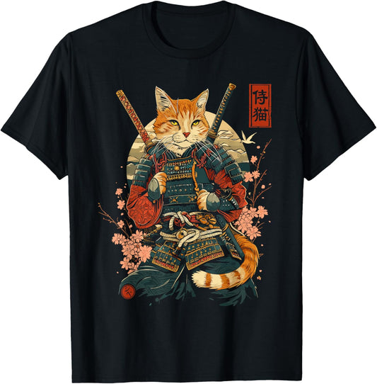 Samurai Cat, Japanese Cat Art Aesthetic, Cat Lover T-Shirt